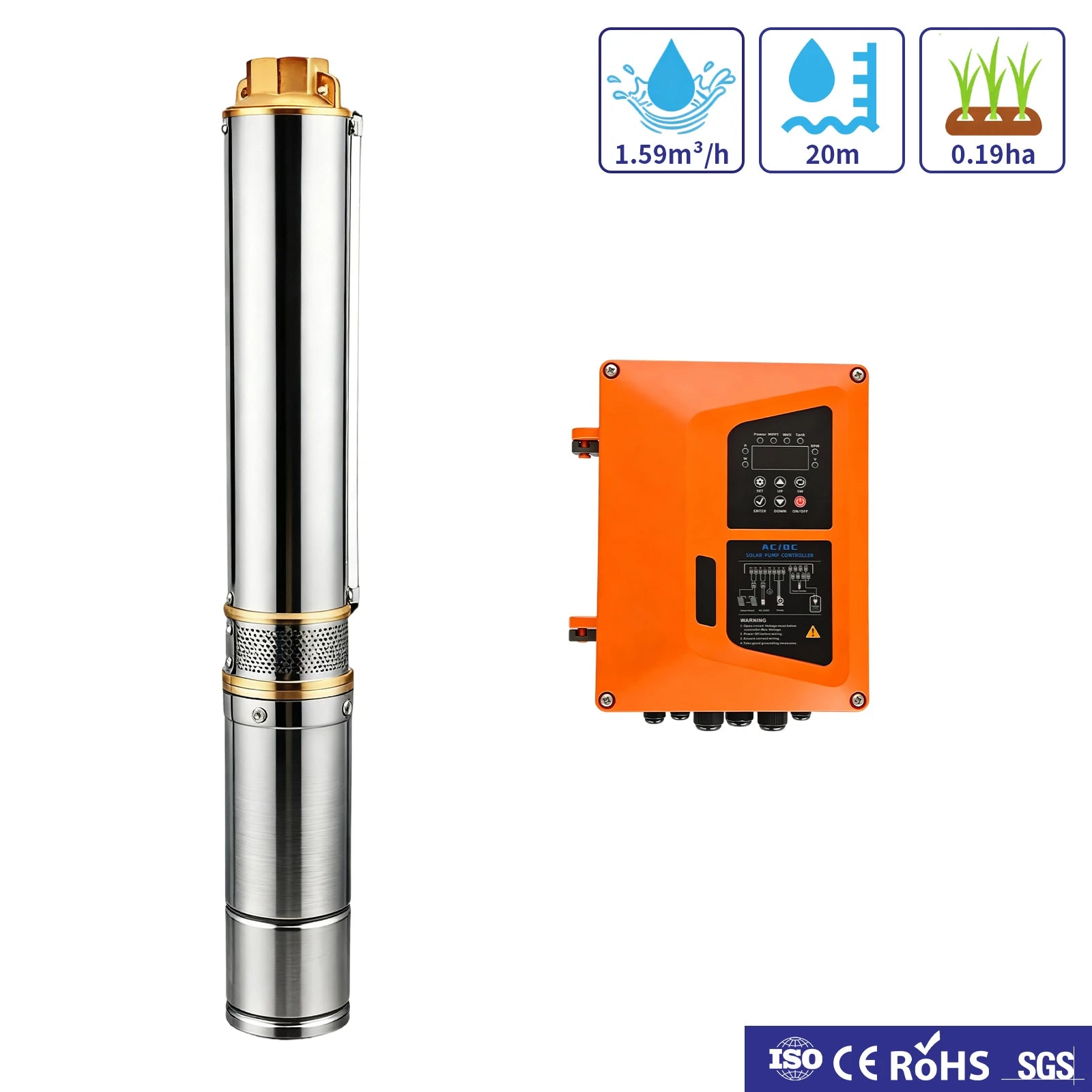 VAC 2500W 68M Stainless Steel Solar Deep Well Pump
